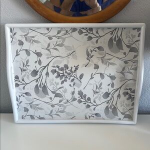 Floral Gray and White Decorative Tray